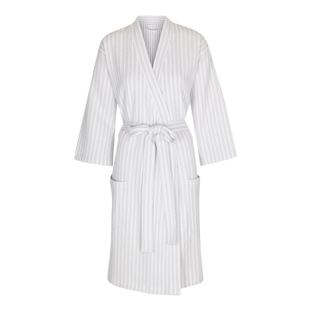 CarebyMe Kimono / badekåbe model Kathrine, 100% økologisk bomuld, lys grå / hvidstribet#CarebyMeKimono/RobeBuump