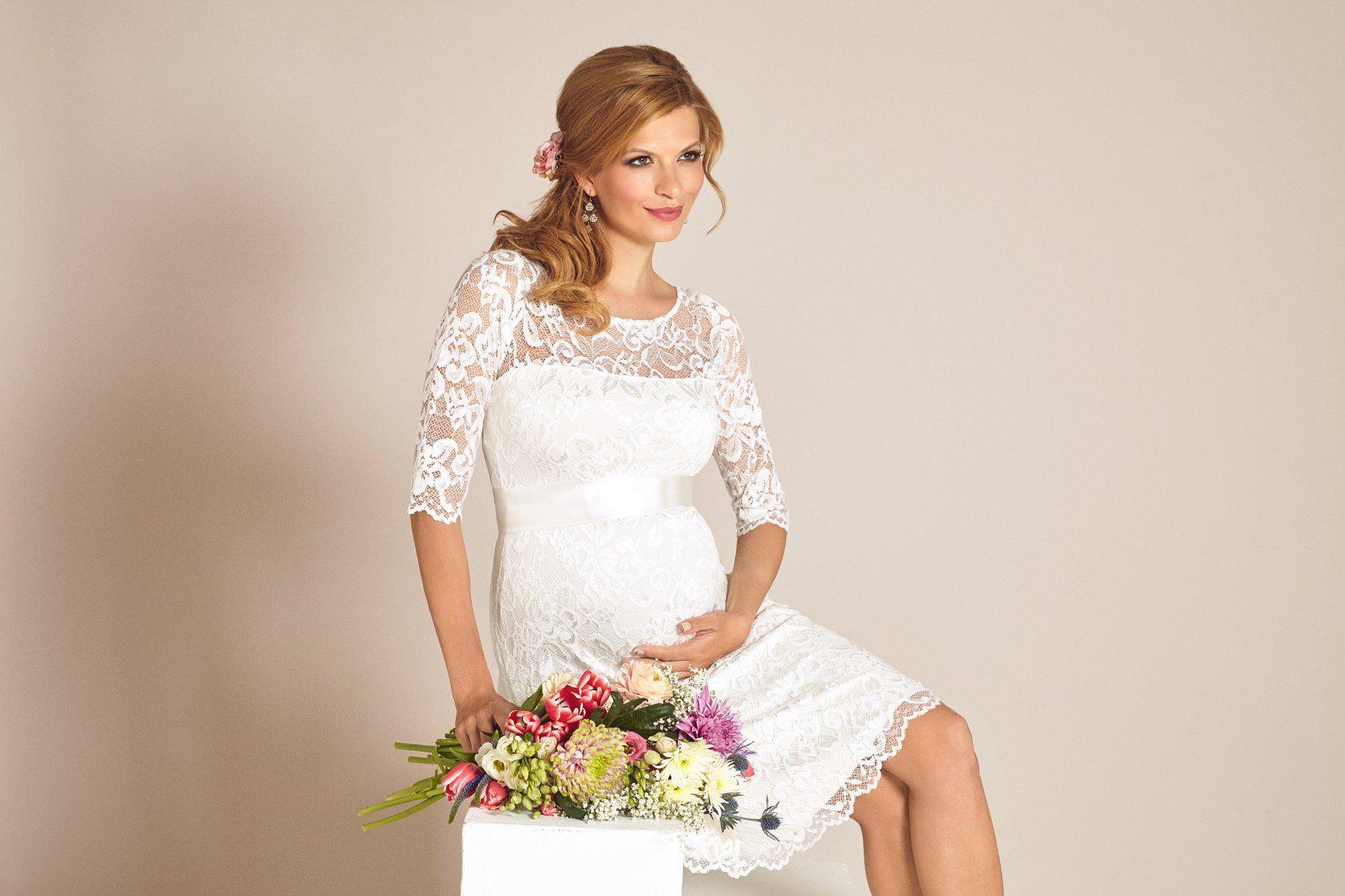 Amelia brudekjole til gravid, kort (elfenbensfarvet) fra Tiffany Rose