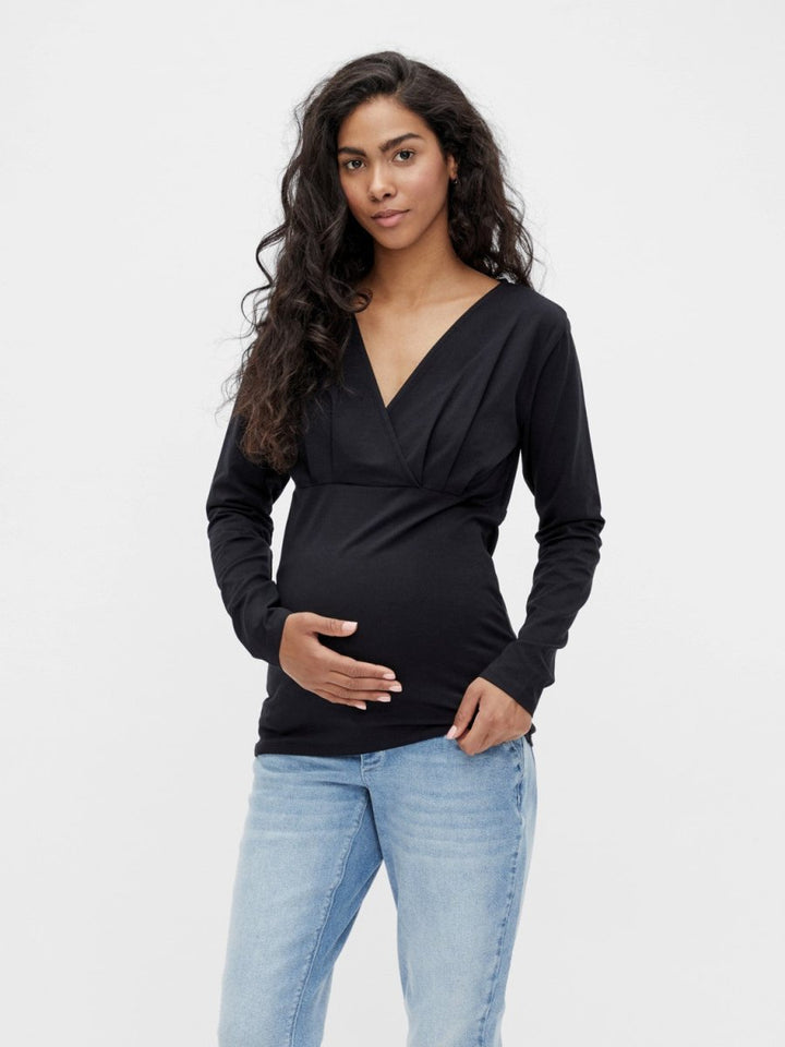 Mamalicious langærmet graviditets- og amme-top, sort og hvid (twin-pack), MLEmma - Buump - Amme-top - Mamalicious