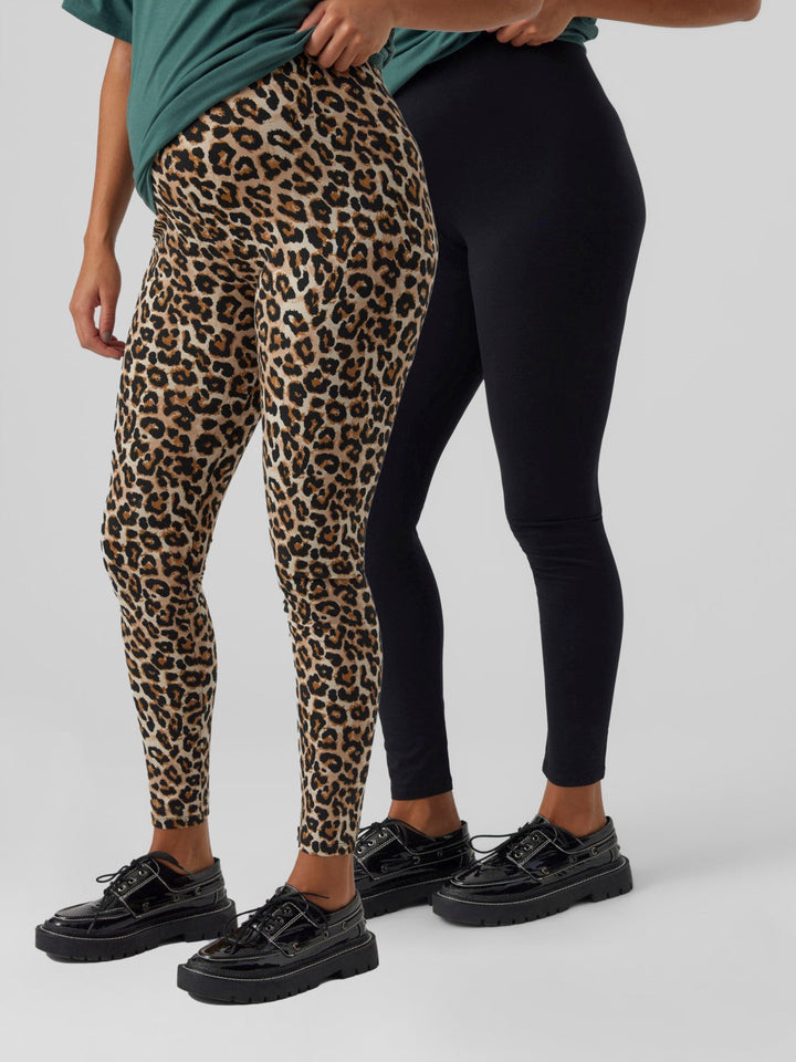 Mamalicious väntande leggings, 2-pack djurtryck/svart, MLSanni