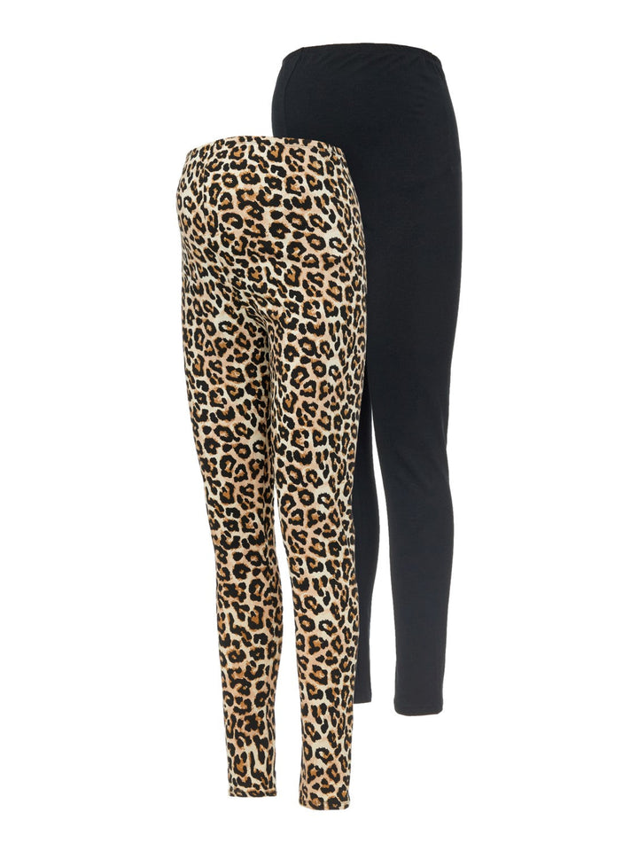 Mamalicious väntande leggings, 2-pack djurtryck/svart, MLSanni