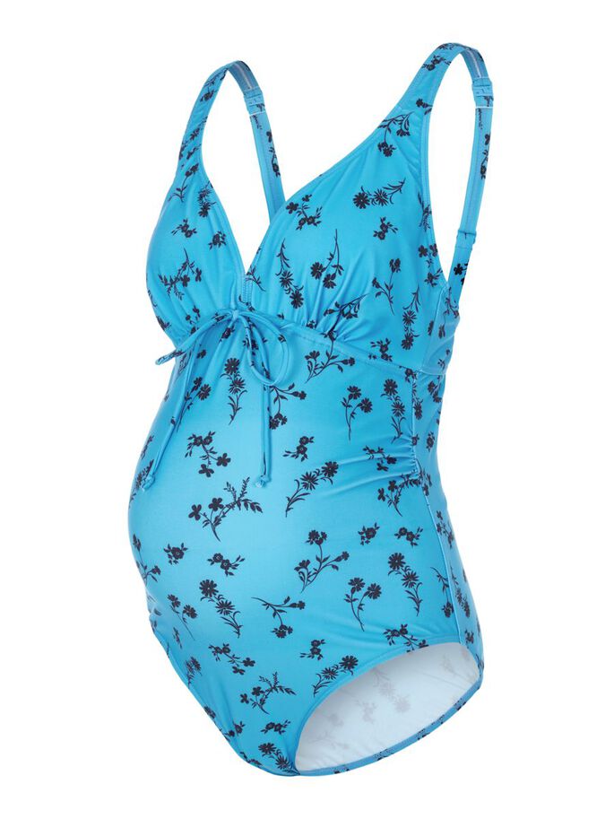 Mamalicious vente-badedragt, blåt blomsterprint, MLJosefine#MamaliciousSwimsuitBuump